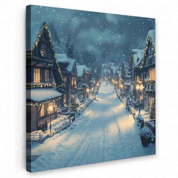 MuchoWow OBRAZ NA PLÁTNĚ Vánoční vesnice - Vánoce - Sníh - Zima 20x20 cm