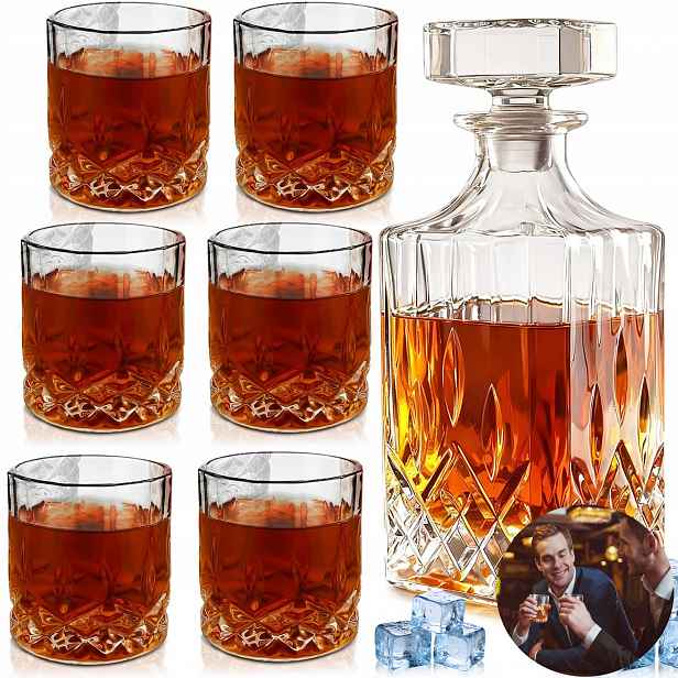 Skleněná Karafa 920 ML 6 Sklenic Na Whisky Na Bimber Alkohol Sada