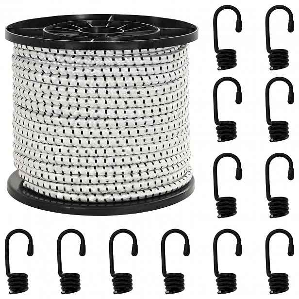 vidaXL Bungee šňůry s háčky 8 mm Černá a bílá PP a guma