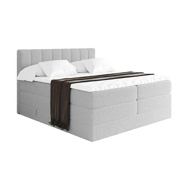 ALTDECOR BOXSPRINGOVÁ POSTEL s matrací H3/H4 - OTTA KING - 160x200 cm Světle šedá