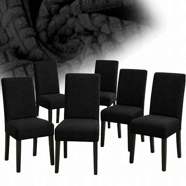 Potah Na Židli Žakárová Jedlička 6 Ks Elastický Silný Oeko-tex Černý