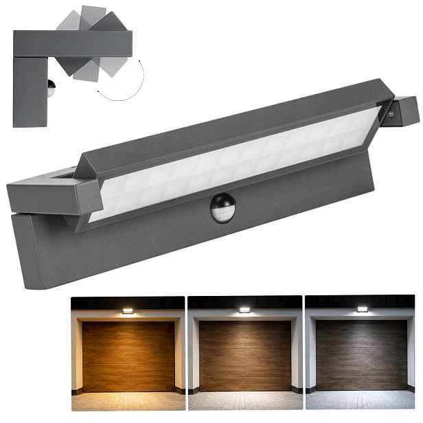 Venkovní nástěnné svítidlo s Led senzorem pohybu 27W, lampa nad garáž Antracit IP65