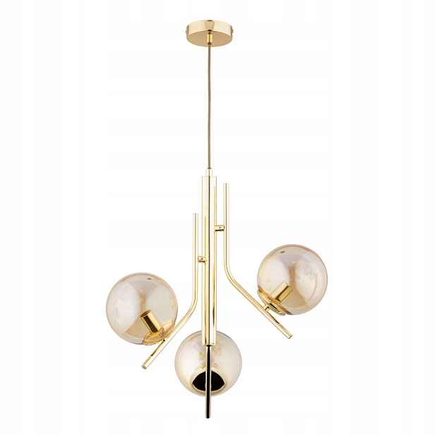 Závěsná lampa glamour zlatá 3xE14 10W jantarové koule Estel Alfa