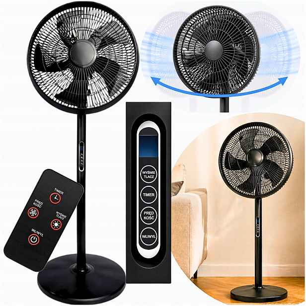Podlahový Ventilátor Větrák Stojící Tichý Výkonný 5 Lopatek 8 Režimů Dálkový Ovladač