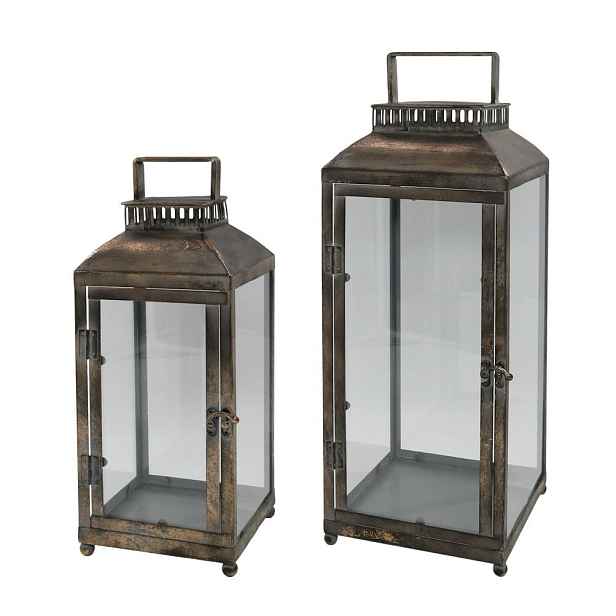 Set 2ks zlatá antik kovová lucerna Jannie - 20*20*56/ 16*16*41 cm Chic Antique