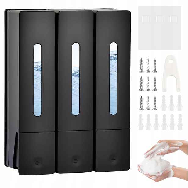 3ks Dávkovač Dávkovač tekutého mýdla Dispenser 400 ml Nástěnný Černý