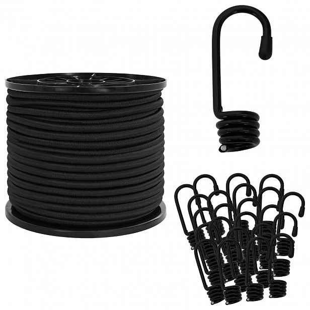 vidaXL Bungee šňůry s háčky 10 mm Černá PP a guma