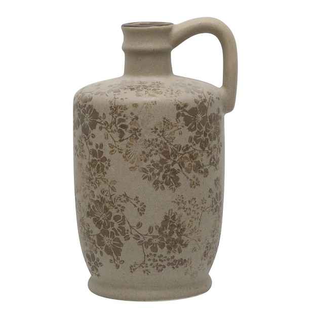 Béžová antik keramická váza s ouškem a květy Melun - Ø 13*25 cm Chic Antique