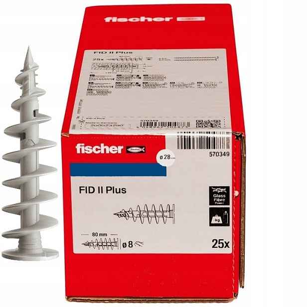 Kolíky Hlemýžď Pro Upevnění V Tepelné Izolaci 80 mm Fischer Fid II 25 Ks