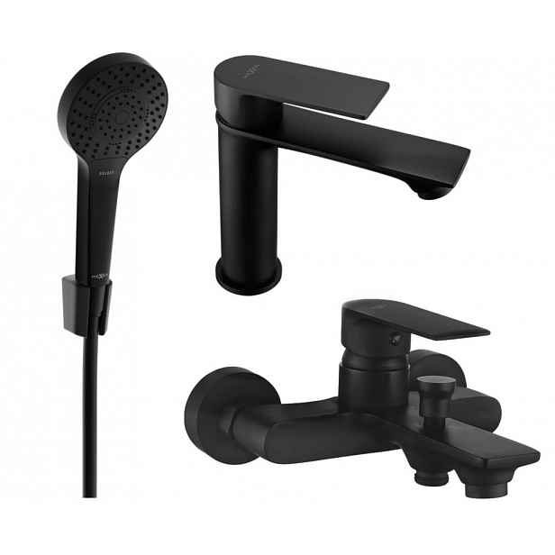 MEXEN - Royo R05 Set umyvadlové a vanové baterie s příslušenstvím, černá 72203R05-70