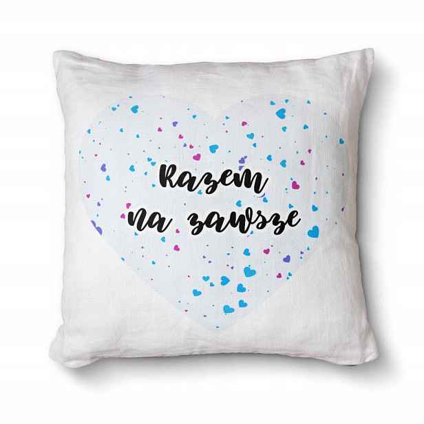 Polštář na zip 50 x 50 cm Společně navždy modré srdce