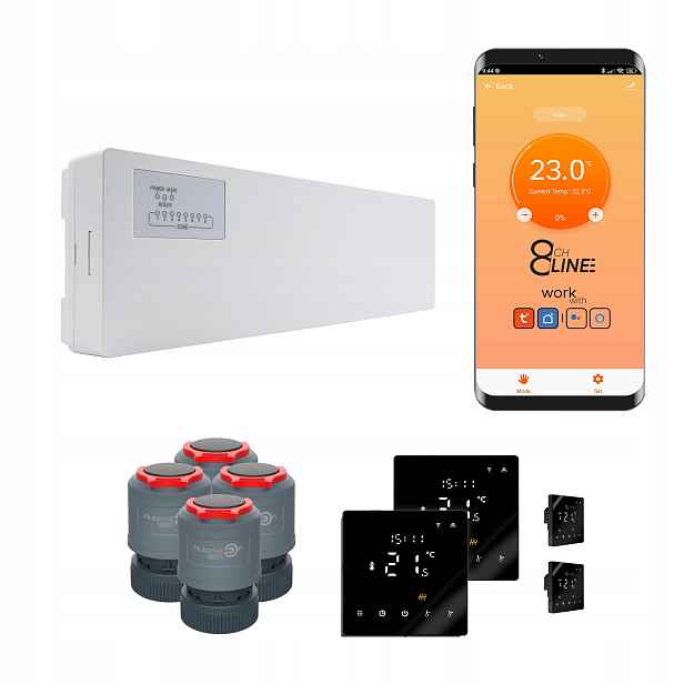 Přechodová sada pro podlouhlé vytápění Line 4 pokojů termostat PRO3 Zigbee černá