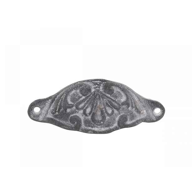 Šedá litinová úchytka s ornamentovým zdobením  - 11*3*4 cm Chic Antique