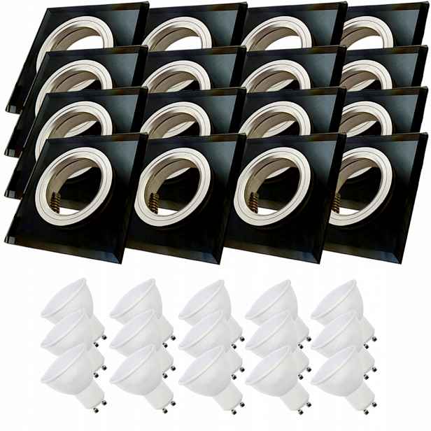 16 x Černá Skleněná Stropní Lampa Halogenová Lampa Led Žárovky 10W