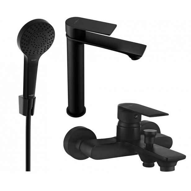 MEXEN - Royo R05 Set umyvadlové a vanové baterie s příslušenstvím, černá 72213R05-70