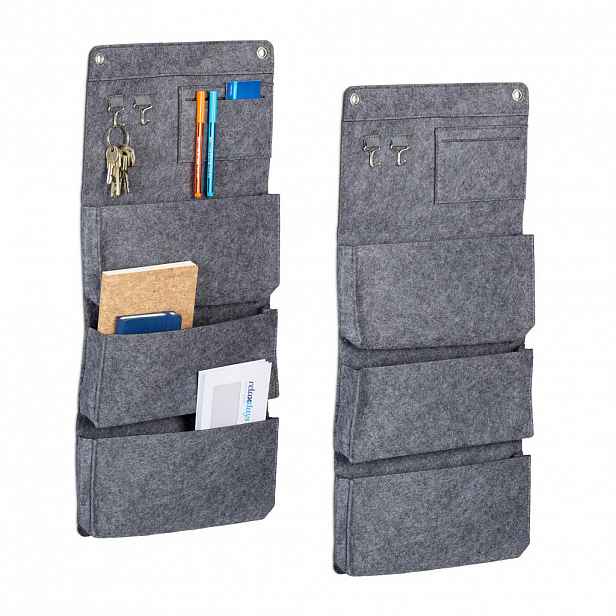 Relaxdays ORGANIZÉR Šedý závěsný 2dílná-sada z filcu 3-kapsy 65 cm