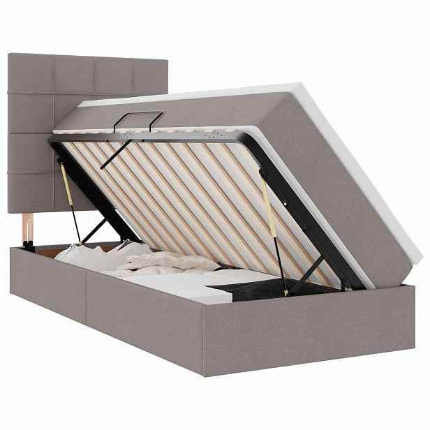 vidaXL LED postel s úložným prostorem a matrací Taupe 90 x 190 cm