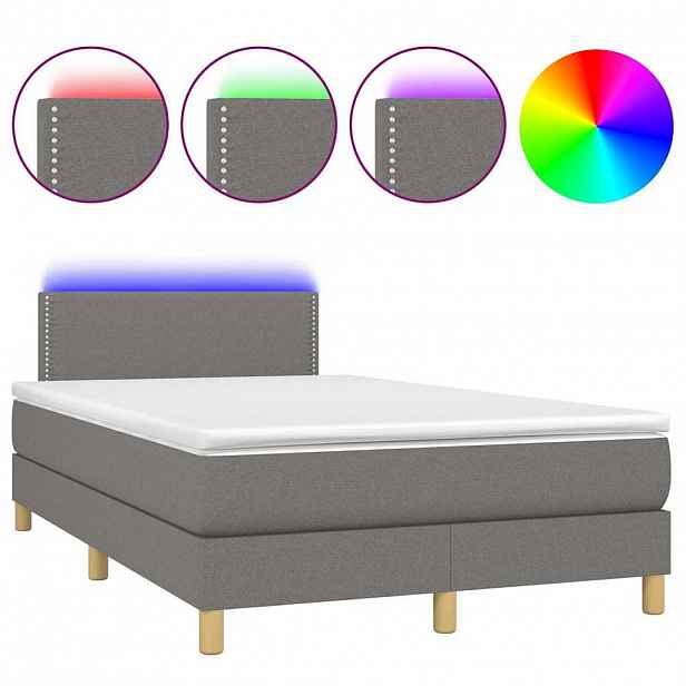 vidaXL Box spring postel s matrací a LED tmavě šedá 120x200 cm textil