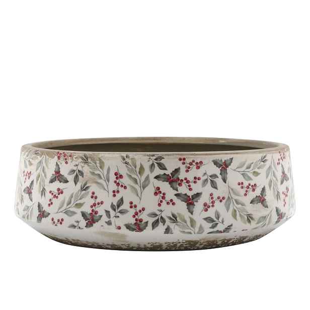 Béžová keramická mísa s cesmínou Holly - Ø 30*10 cm Chic Antique