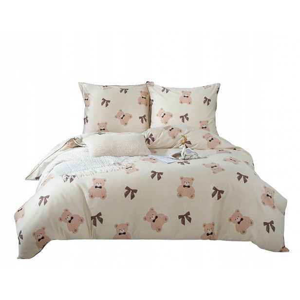 Povlečení z bavlněného saténu Printy 140x200 béžové s medvídkem