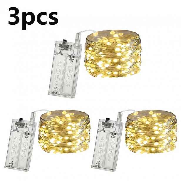 TEMU 3ks LED světelný řetěz v teplých barvách, s délkou drátu 3 metry a 3 LED korálky. Drát lze ohýbat dekorace, vhodný pro Vánoce, narozeniny, Den ,