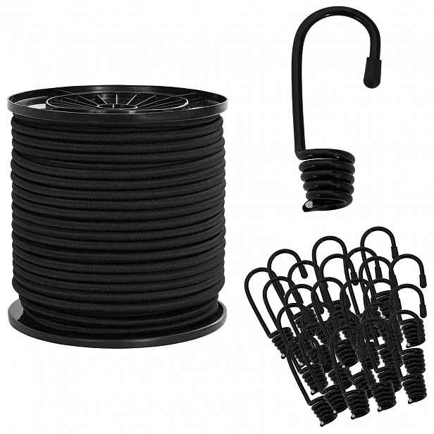 vidaXL Bungee šňůry s háčky 4 mm Černá PP a guma