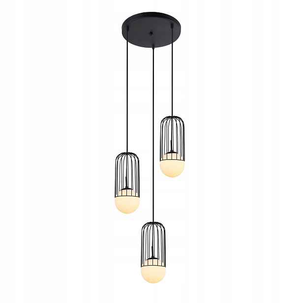 Závěsná lampa trojitá černá skleněná bílé koule elegantní do obývacího pokoje Italux