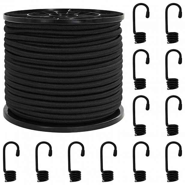 vidaXL Bungee šňůry s háčky 10 mm Černá PP a guma