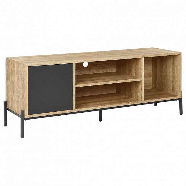 Beliani TV STOLEK Světle hnědý, Šedý, Černý MOINES 56/140/40 cm