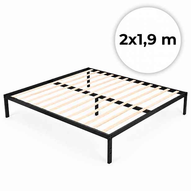 ModernHome GIC-BF02 Kovová postel s lamelovým roštem, 190×200 cm, černý rám