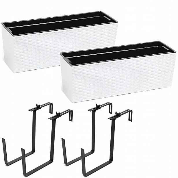 Květináč Rattan Lamela držák 56 x 20 cm Plast Bílý 2ks