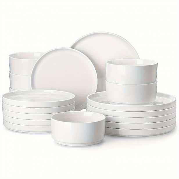TEMU Sady talířů a misek, 18dílné porcelánové bílé jídelní soupravy pro 6 osob, moderní kulatá nádobí, vhodné do myčky a mikrovlnné trouby