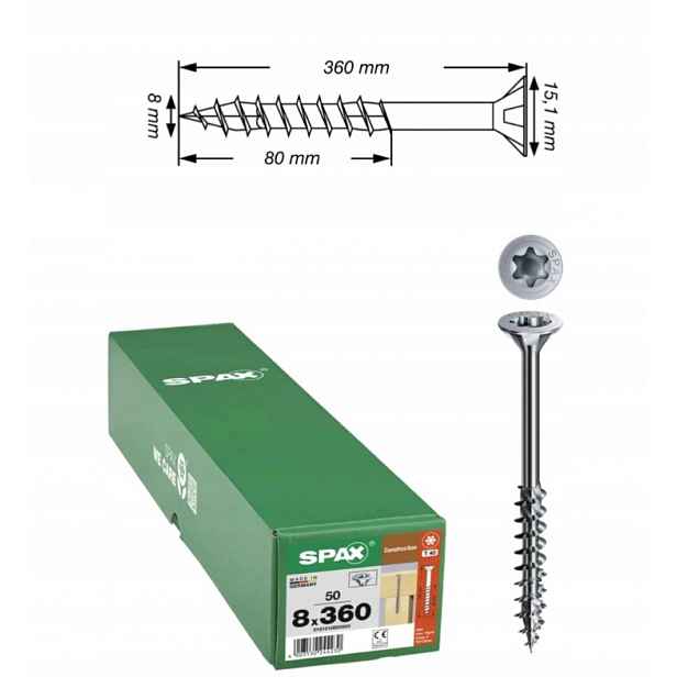 Univerzální vruty Wirox pro dřevěné konstrukce Spax 8 x 360 mm 50 ks