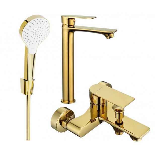 MEXEN - Royo R05 Set umyvadlové a vanové baterie s příslušenstvím, zlatá 72213R05-50