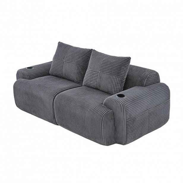Modfu MODULÁRNÍ pohovka z manšestru 200x99x80 cm tmavě šedá s držákem na nápoje a boční kapsou