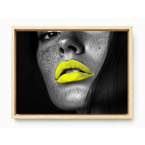 Obraz Rám Americký Box Portrét Žena Tvář Makro Foto Neon Žlutý 80x60