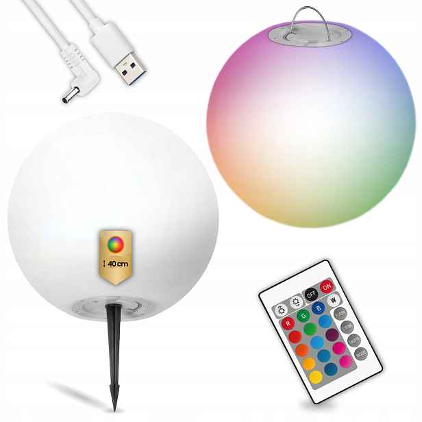 Solární Zahradní Lampa Led 3000K Rgb zapichovací ozdobná koule s hrotem 40cm