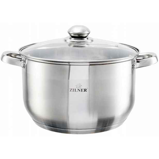 Velký Hrnec Ocelový Stříbrný 17L 34CM Silné ploché dno Zilner Premium