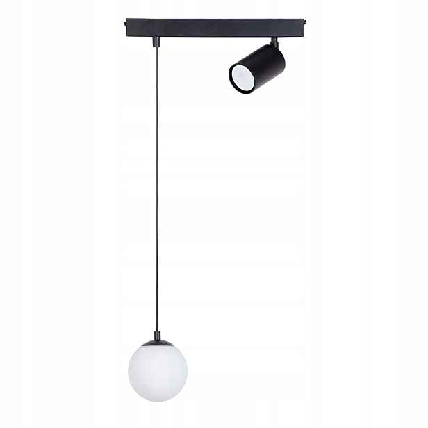 Závěsná lampa černá skleněná bílá koule s reflektorem do jídelny 2 body Sigma