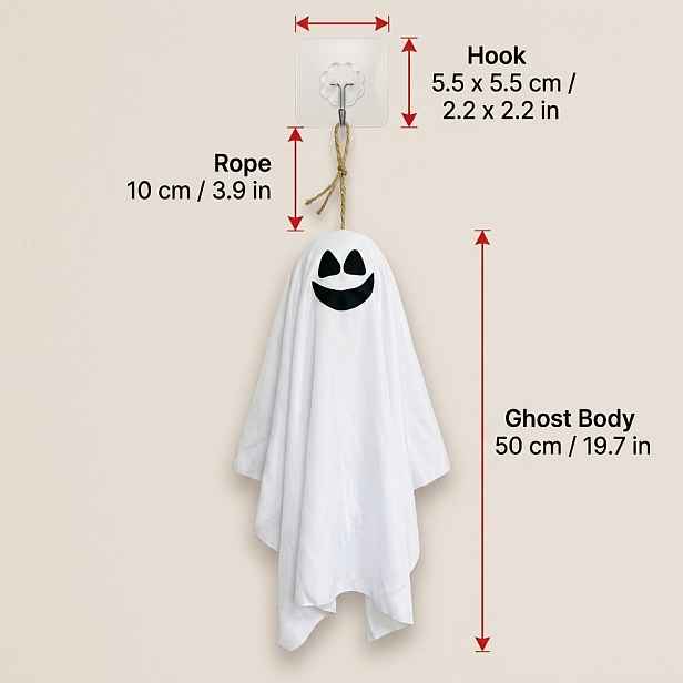 TEMU Halloweenská roztomilá závěsná dekorace s duchem, 1 bílý látkový ozdobný duch a 1 háček, vnitřní i venkovní závěsná dekorace na dveře, okno,