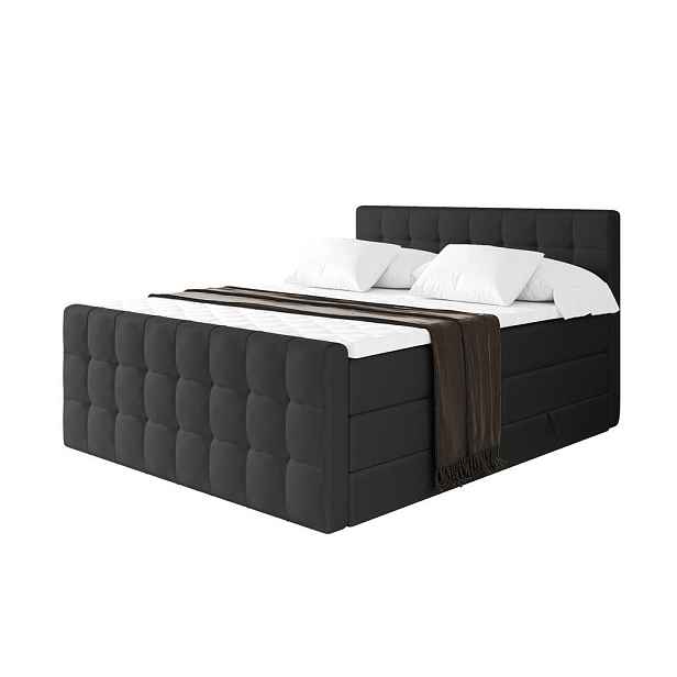 ALTDECOR BOXSPRINGOVÁ POSTEL s matrací H3/H4 - IGAN-Z KING - 140x200 cm Černá