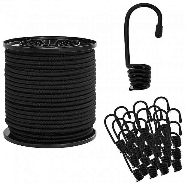 vidaXL Bungee šňůry s háčky 6 mm Černá PP a guma