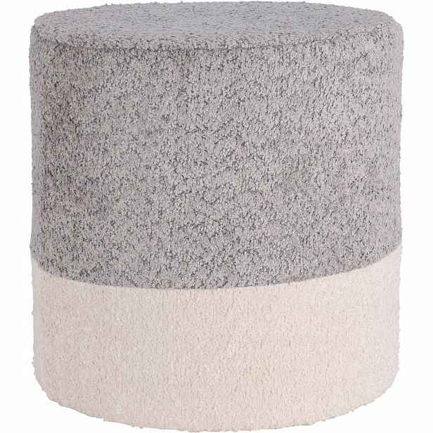Taburet Kulatá Čalouněná Boucle Podnožka Šedá Pro Sezení 35 X 34 CM