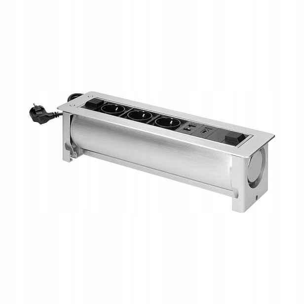 Zásuvka zapuštěná do pracovní desky, 3x2P+Z (Schuko), 2xNET, 1xHDMI