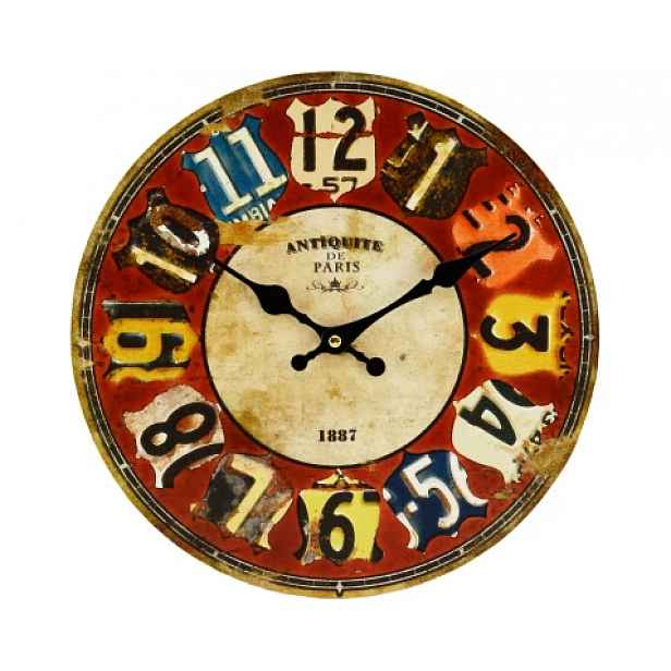Nástěnné hodiny 30 cm, barevné, vintage, MDF