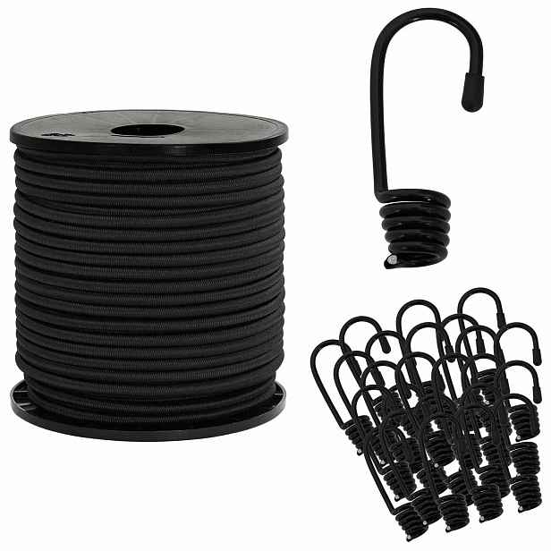 vidaXL Bungee šňůry s háčky 6 mm Černá PP a guma