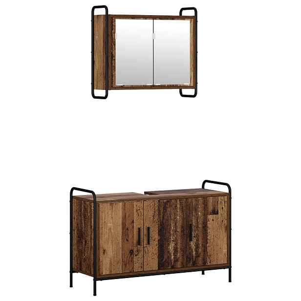 vidaXL Sada koupelnových skříněk 2 ks Staré dřevo 65,5 x 34 x 61 cm