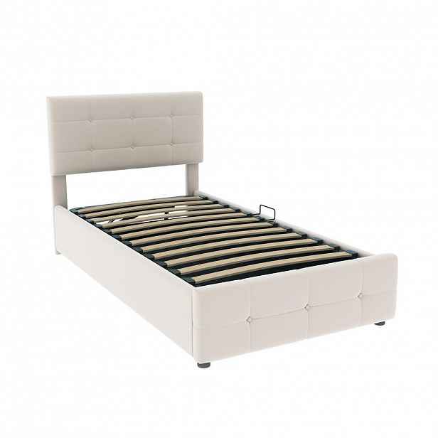 CHICFURN ČALOUNĚNÁ DĚTSKÁ POSTEL 90/200 cm v béžové barvě s úložným prostorem a nastavitelným čelem