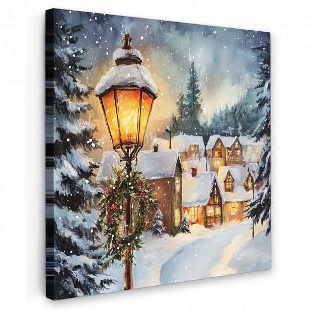 MuchoWow OBRAZ NA PLÁTNĚ Vánoční vesnice - Domy - Sníh - Vánoce 20x20 cm