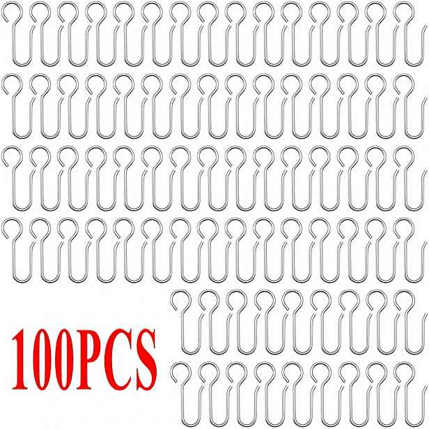 TEMU Balení 100 silných stříbrných kovových háčků na závěsy, kompatibilní s kroužky na závěsy, dveřními závěsy a sprchovými závěsy, se zesílenými